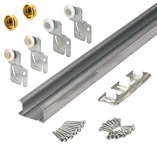 Prime-Line 161793 By-Pass Closet Track Kit, 72 In., 2-Door Hardware, Brass-Plated Pulls (1 Kit)