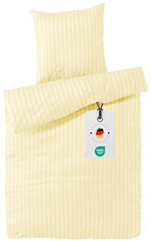 CARPE SONNO Damast Bettwäsche 135x200 Baumwolle | Gestreifte Bettwäsche Baumwolle 135x200 | Duvet Cover Set Deckenbezug Kissenbezug mit Reißverschluss | Bettwaren & bettwäsche-sets Bettbezug 135 x 200