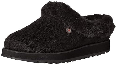 Skechers Damen Keepsakes - Ice Angel Low-Top Slipper, Black Cable Knit Sweater Faux Fur Trim, 35.5 EU