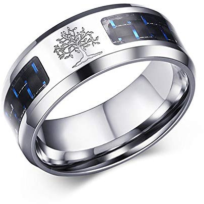 OIDEA Bague de fiançailles Vintage en Acier Inoxydable - pour Homme - Motif Arbre de Vie - Noir et argenté - Tailles 57 (18,1)