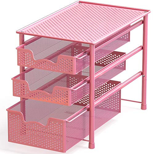 Simple Houseware Stapelbare Schublade, 3 Etagen, verschiebbar Rose
