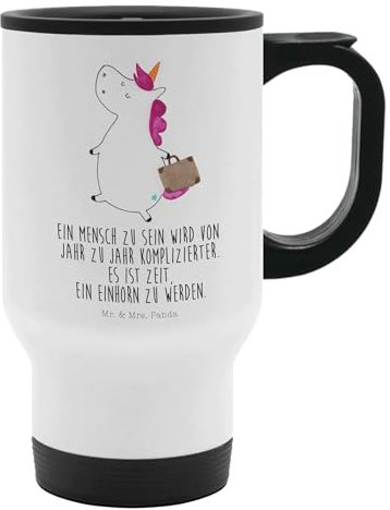 Mr. & Mrs. Panda Thermobecher Einhorn Koffer - Geschenk, Einhörner, Einhorn Deko, Gepäck, Thermobecher für 400 ml, Thermotasse, Reisebecher, Kind,