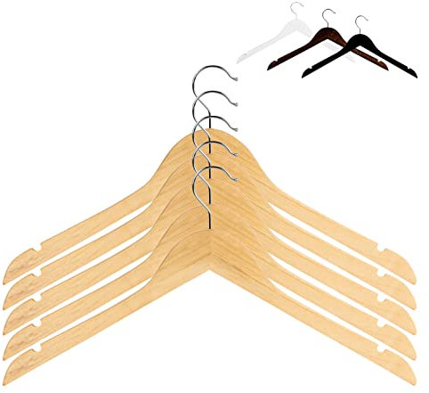 RSR Hangers Kleiderbügel 25 Stück Natur | ohne Steg I Holzkleiderbügel | Hemdenbügel | Blusenbügel | mit Rockkerbe | 360° drehbarer Haken | ver. Farben und Stückzahlen OS1