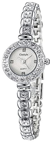 Clastyle Damenuhren Glänzender Strass Kleines Zifferblatt Quarz Feines Armbanduhren für Damen Silber Damenuhr Frauen Uhr Geschenk