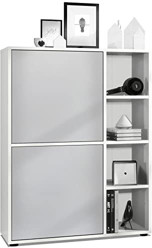 Vladon Highboard Schrank Anrichte Cuba mit 8 Fächern, Made in Germany, Korpus in Weiß matt/Fronten in Hellgrau seidenmatt
