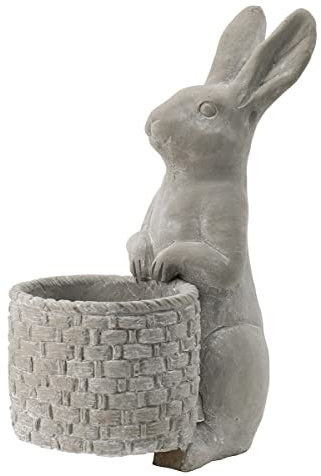 Grauer Zement-Hasen-Übertopf für drinnen und draußen, Dekoration für Kräutergarten, Sukkulenten, niedlicher Blumentopf, 22,9 x 12,7 x 33 cm