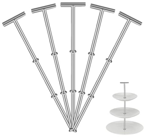 Nsiwem Etageren Stangen Set Metallstangen Mittellochausstech Silber 5 Set Etagere Bausatz Stangen für 2 bis 3 stufige Etagere Tortenständer(T Form-Silber)