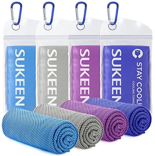 Kühlhandtuch Kühlendes Handtuch Kühltuch für Sofortige Kühlung mit 4 Wasserdichten Beuteln Mikrofaser Sporthandtuch für Fitness Camping Wandern Yoga Golf Reisen (4 stück, Blau,grau,lila,königsblau)