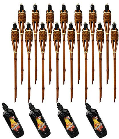 Moritz 15x Bambusfackeln Fackel Deluxe 90 cm Dunkelbraun + 4X 1000ml Lampenöl Gartenfackel Ölfackeln Garten Deko Öllampe Wegleuchte