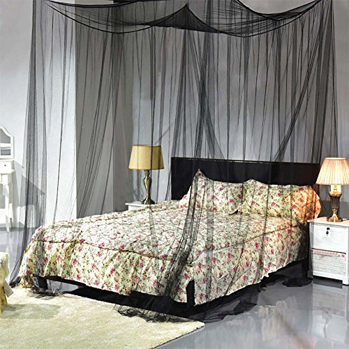 Moskitonetz, Bett Baldachin Moskitonetz Vorhang Einfarbig Mesh 4 Türen Schlafzimmer Home Decor Geschenk Schwarz