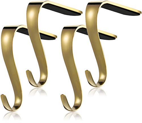 Boao 2 Stücke Weihnachtsstrumpf Halter für Kamin,Weihnachtssocken Haken mit Anti Rutsch Griff zum Nikolausstrumpf Aufhängen – Weihnachtsdeko für Nikolausstiefel, Kamin, Kaminsocken,Gold