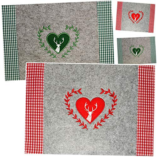 alles-meine.de GmbH Filz - Unterlage/Platzdeckchen - Hirsch & Herz - rot grau - Filzunterlage - 40 cm * 29 cm - schmutzabweisend - Tischunterlage/Eßunterlage/Platzmatte - T..