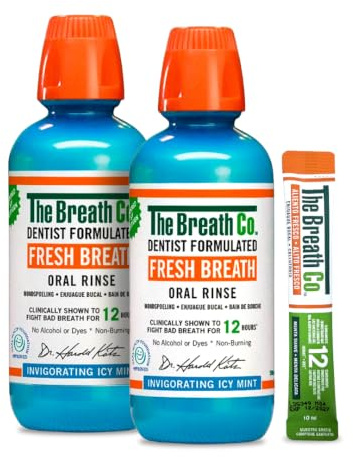 The Breath Co. Enjuague Bucal Fresh Breath Oxigenante – Ayuda contra la Halitosis – Sin Alcohol – Sabor Menta Suave (500 ml (Paquete de 1 + muestra)
