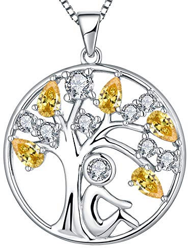 YL Collana Albero della Vita Argento 925 con Novembre Pietra portafortuna Zirconia cubica Giallo Ciondolo per Donna,45+3 CM