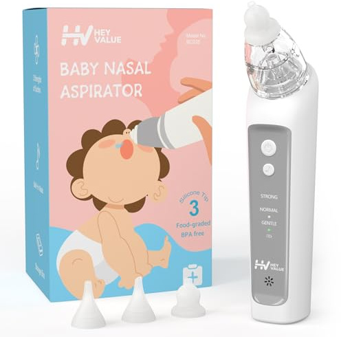 HEYVALUE Nasal Aspirator for Baby, Electric Baby Nose Sucker, Automatic Nose Cleaner with 3 Silicone Tips, Adjustable Suction Level and Music Soothing Function