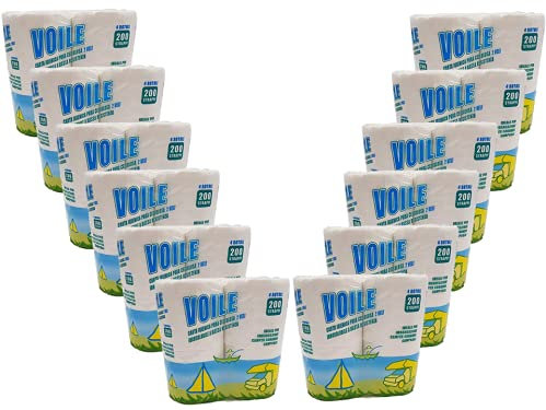 12 Confezioni Carta igienica WC Eco Voile 4 Rotoli idrosolubile Camper 200 Strappi, ideale per camper, barca e fossa biologica