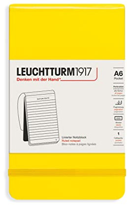 LEUCHTTURM1917 364409 Notizblock Pocket (A6), Hardcover, 94 nummerierte Seiten, liniert, Zitrone