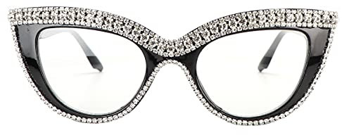 FUPRECIOUS Cat Eye Reading Glasses Bling Rhinestone Magnified Blue Light Blocking Reader Glasses