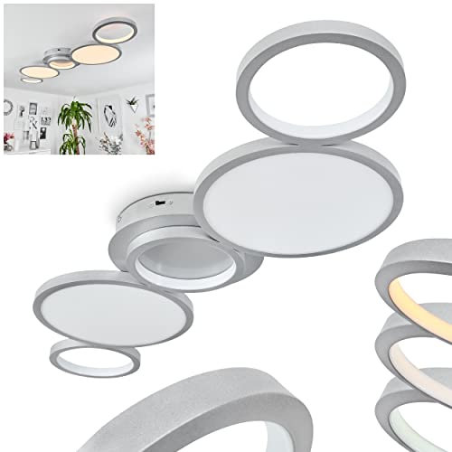 LED Deckenleuchte Carabajal, dimmbare Deckenlampe aus Metall in Weiß/Titanfarben, 5350 Lumen, 2300-3000-4000 Kelvin, 46 Watt (inkl.), Lichtfarbe änderbar u. dimmbar über herkömmlichen Lichtschalter