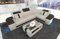 Sofa Bergamo Leder L Form Ecksofa Ledersofa mit Beleuchtung Couch mit Kopfstützen (Ecke rechts, Beige-Schwarz)
