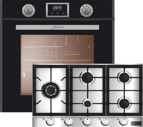 Kaiser Set di forno da cucina EH 6326 Sp+KG 9357 Turbo, forno elettrico, da incasso, 79 l, 10 funzioni + piano cottura a gas da incasso 90 cm, in acciaio inox, bruciatore turbo WOK 3,8 kW