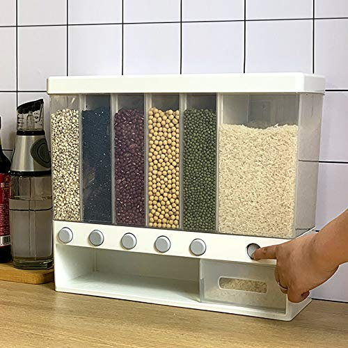Bathrena Getreidespender-Wand Montierter Trockenfutterspender 6-In-1 Müsli Spender Vorratsdosen Set PP Lebensmittelspender wandmontiert 10KG - Weiß