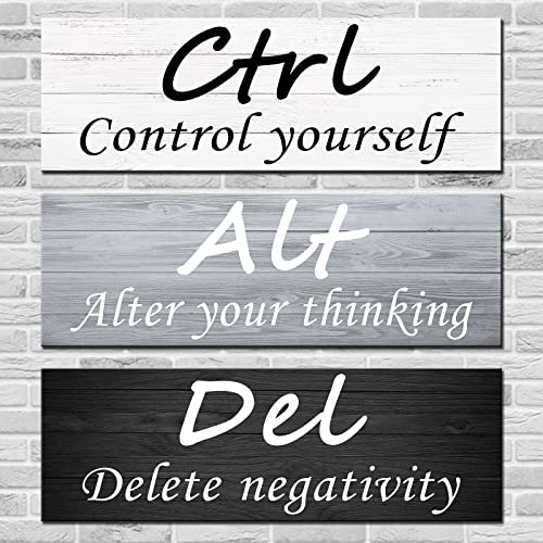 Workout Motivierende Zitate Holzschild Strg + Alt + Entf Wandbehang Dekor 3 Stück inspirierendes rustikales Wandschild positiver Spruch Holzschilder für Home Office Schlafzimmer Löschen Negativität