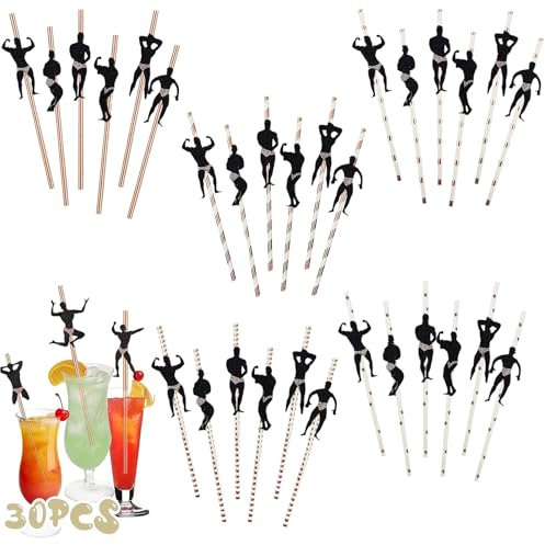 30 Pcs Hen Party Naughty Straws, Rose Gold Bachelorette Straws, Male Stripper Rose Gold Paper Straws, Hen Party Accessories for Party Decoration Hens Night Out Party