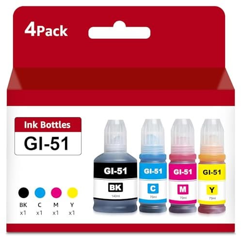 b-t GI-51 GI51 Ink Bottles Compatible with CAN GI51 GI-51 Ink Bottle Multipack for G1520 G1530 G1560 G2520 G2560 G2570 G3520 G3560 G4570 (4-Pack, Black Cyan Magenta Yellow)