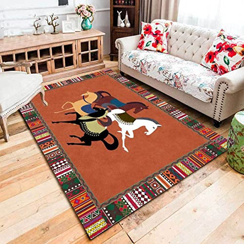 Tappeti Design Kurzflor Teppich Wohnzimmer Teppich Ethno-Stil Bordüre Pferd orange gelb,Wohnzimmer/Schlafzimmer/Arbeitszimmer/Couchtisch-150 * 200cm （4.9ft x 6.5ft）