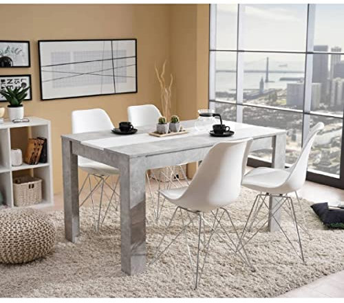 MerkaHome - Mesa Comedor Fija Cemento y Blanco 135x80 cm Limens