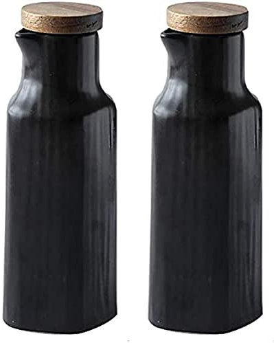 MAGICVOGEL Essig & Öl Spender aus Keramik, 2er Set Essig- & Ölflaschen 300ml Ölspender Olivenölspender Ölflasche Essigflasche für BBQ, Kochen, Grillen, Pasta (Schwarz)