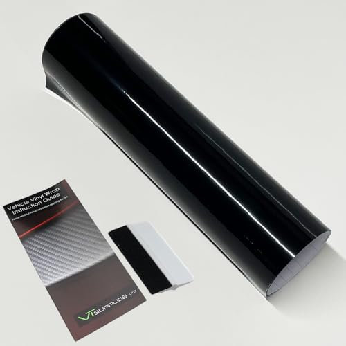 Gloss Vinyl Wrap Self Adhesive Air Release Bubble with Squeegee Tool - Outdoor Rated for Car Automotive Use (30cm x 152cm)… (Black)