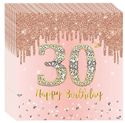20P Rose Gold 30th Birthday Paper Serviettes Napkins,Women Happy 30th Birthday Party Napkins Disposable,Birthday Serviettes Tissue Beverage Luncheon Decorative Paper Napkin for 30th Women,Her Party