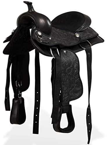 INLIFE Western-Sattel, Halfter & Brustblatt Echtleder 13 Schwarz,6.52kg,91356