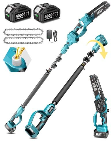 SEESII 2 in 1 Cordless 8 inch Pole Saw & Mini Chainsaw with 2 Battery, Power Electric Polesaw for Tree Trimming, Chain Saw with Extension Pole, Limb Branch Cutter Pruner P8 Ace