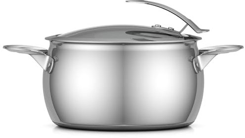 SKK kleiner Kochtopf Ø 20 cm aus Edelstahl - induktionsgeeignet - Universaltopf mit Glasdeckel zum Einhängen