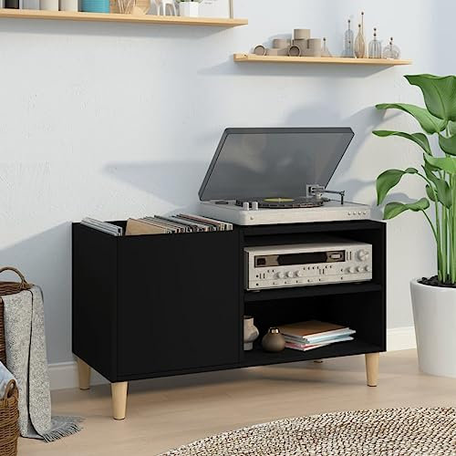 JUNZAI Armoire à Disques Noir 84,5x38x48 cm en Bois d'Ingénierie - Meuble Rangement pour Platine Vinyle