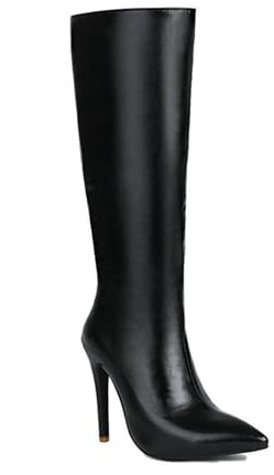11.5CM/4.52IN Sexy Nightclub Stiletto Heel Super High Toe Stivali Alti Cavaliere Stivali di Grandi Dimensioni Lucido Stivali Lunghi per Le Donne,Nero,44 EU