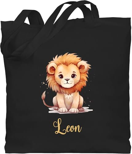 Baumwolltasche - Süßer Löwe mit Name personalisiert I Löwen Geschenk I Zootiere I König der Tiere I Leu - Unisize - Schwarz - wechselsachen beutel kita personalisierte tasche kindergarten