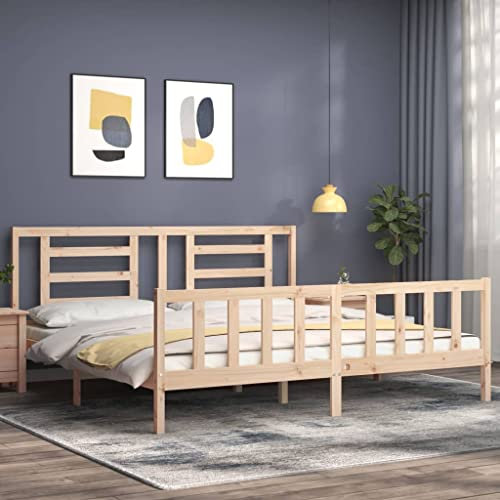 vidaXL Massivholzbett, Bett mit Kopfteil, Holzbett Doppelbett für Schlafzimmer, Bettrahmen Bettgestell mit Lattenrost, Schlafzimmermöbel, 200x200cm