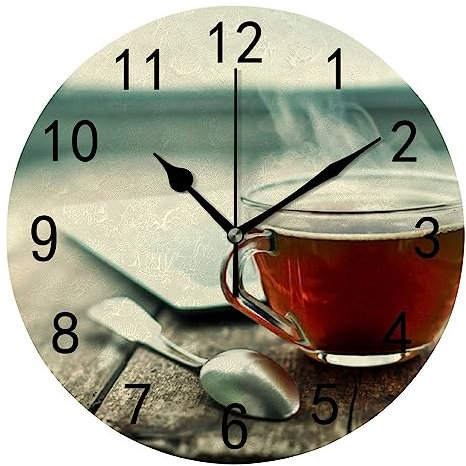 Wall Clock for Living Room Decor Hot Tea Cup Frosty Winter Hanging Round Desk Clocks Bathroom Kitchen Office