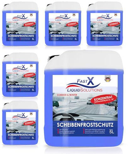 FAST X Extreme Scheibenfrostschutz – 60°C 25L (5x5L) – Leistungsstark bis zu -60°C, Ergibt bis 75L Frostschutz, Schlierenfrei, Umweltfreundlich, Polycarbonat-Sicher