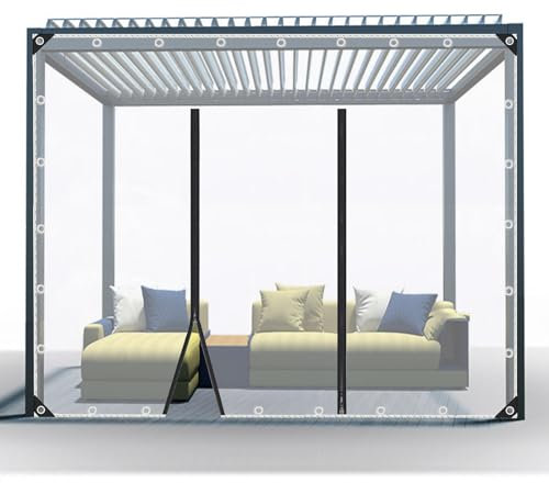 TZYYAO Abdeckplane Wasserdicht Outdoor Mit Reissverschluss Tür,Pergola PVC Klar Wasserdicht Plane Seitenwände,100% Wasserdicht Plane Abdeckung,Uv Beständig,Für Garten Terrasse,WxH-2.3x2.2m/7.5x7.2ft