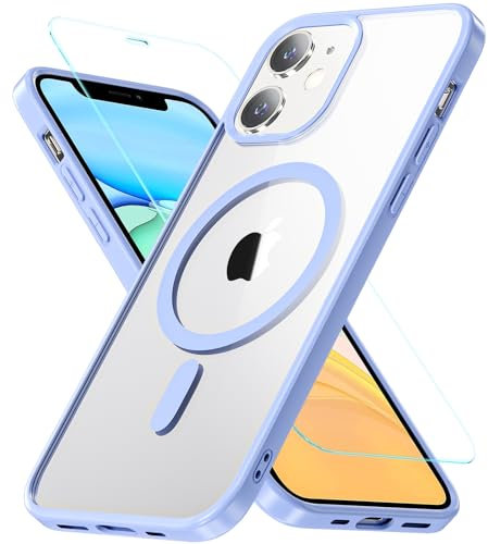 OWKEY Magnetic for iPhone 11 Case, [Compatible with MagSafe & Military-Grade Protection] with Screen Protector, Anti-Yellowing Shockproof Protective Phone Case for iPhone 11 6.1 Inch (Light Blue)
