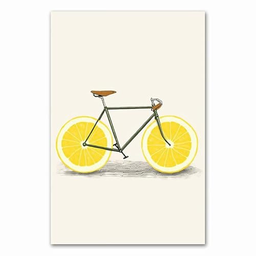 HJOSWVNS Zitronengelb Fahrrad Wandbild Wohnzimmer Schlafzimmer Bilder Badezimmer Kunstdruck Aesthetic Room Decor Ungerahmt 40x60cm