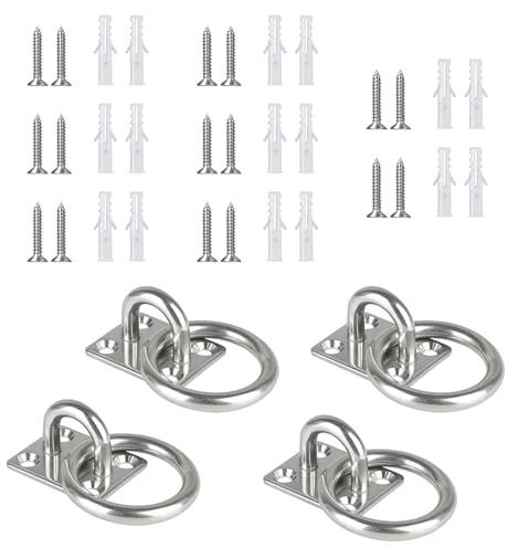 Vueinrg 4 Stück Anbindering Augplatte mit Ring zum Annschrauben Decksplatte Edelstahl Ösenplatte Augplatte mit Öse Befestigungsösen Wandösen für Sonnensegel Deckbeschläge Boot