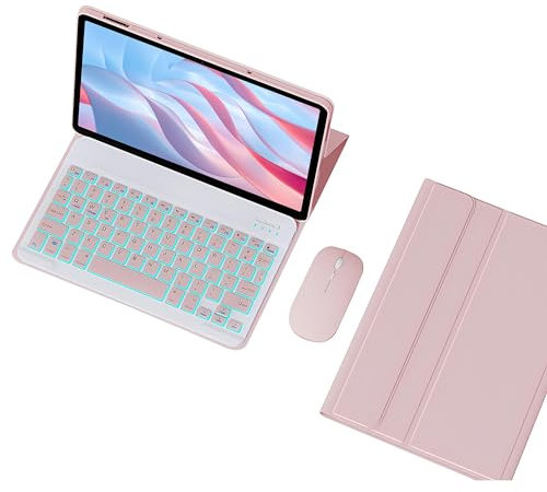 HLTOOP Keyboard Case for Honor Pad X9 11.5 Inch 2023, Detachable Backlit Wireless Keyboard with Protective Cover,Pink with Mouse