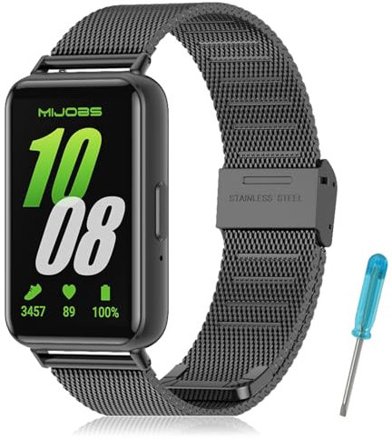 WindRen Cinturino per Samsung Galaxy Fit 3, Regolabili Cinturini in Acciaio Inossidabile in Metallo Cinturino per Samsung Galaxy Fit 3 Nero