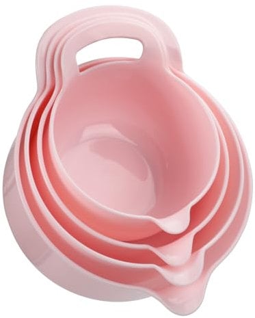 BoxedHome 4 Pack Nesting Mixing Bowl with Pour Spout and Handle, BPA Free Microwave & Dishwasher Safe (Pink, 4 Pack with Handle)